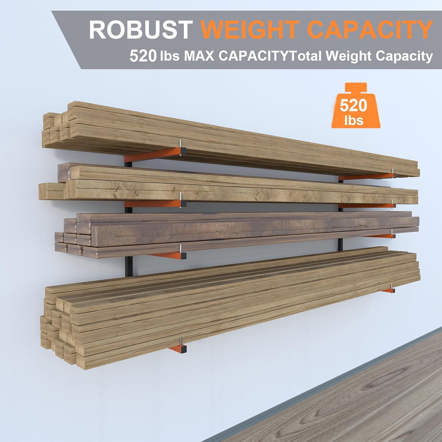 Lumber Storage Rack,Upgrade Folding Lumber Rack Wall Mount,Heavy Duty Metal 4 Level 32 Inch Wood Storage Rack for Garage Storage Organization - Image 3