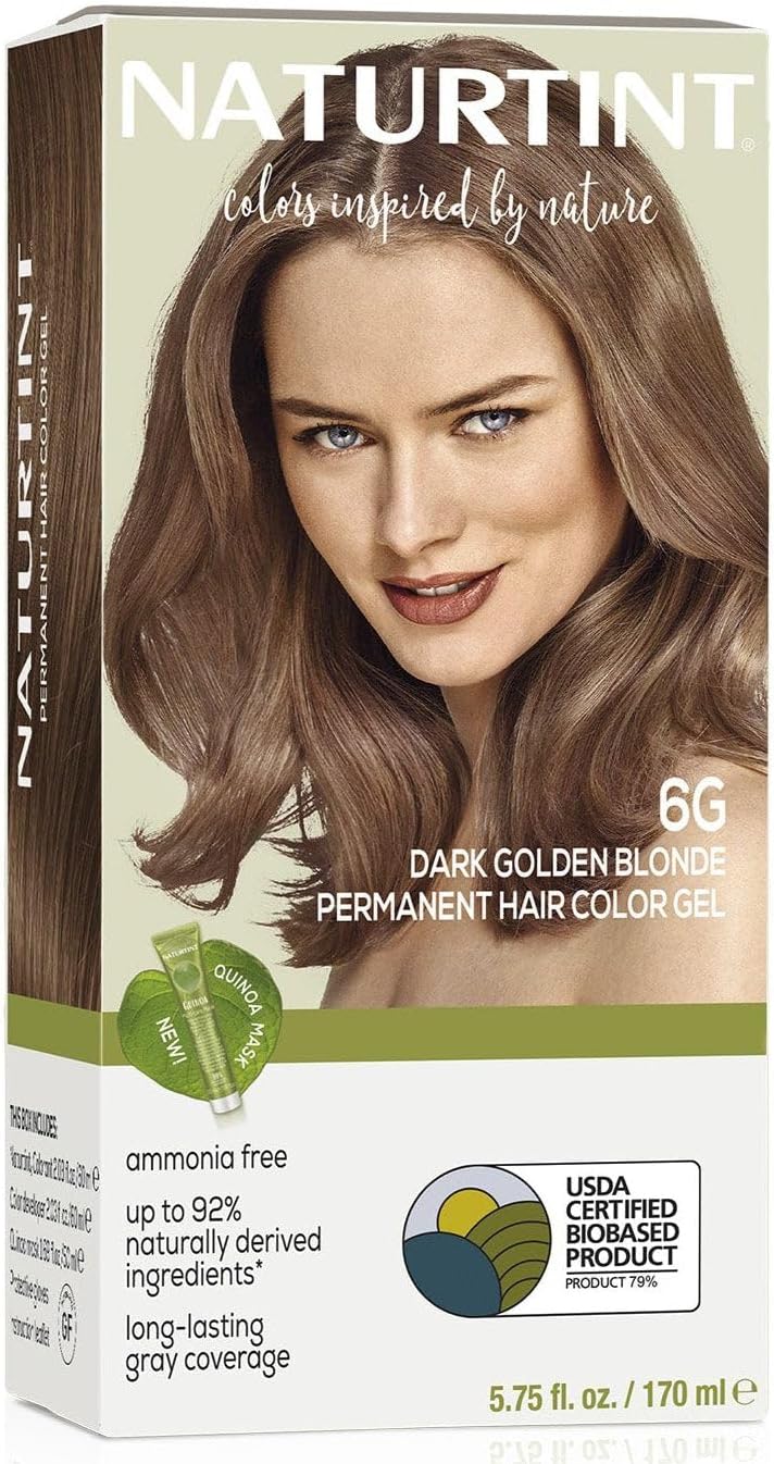 NaturtintPermanent Hair Color 6G Dark Golden Blonde (Pack of 1), Ammonia Free, Vegan, Cruelty Free, up to 100% Gray Coverage, Long Lasting Results