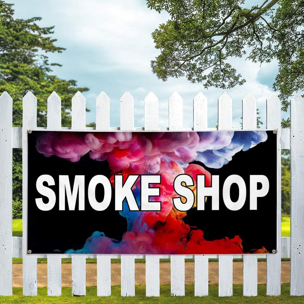 Vinyl Banner Sign Smoke Shop Business Smoke Shop Outdoor Marketing Advertising White - 24inx36in, 4 Grommets, One Banner