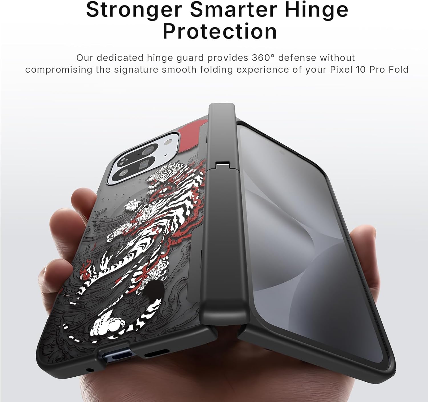 Magnetic for Google Pixel 10 Pro Fold Case with Magsafe - Built-in [Screen Protector] [Hinge Protection] [Kickstand] - Full Body Protective Phone Case - White Tiger Black