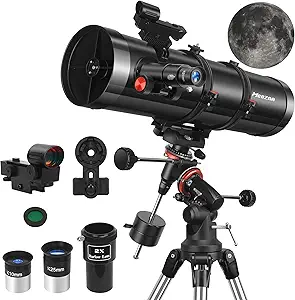 Telescope, 150EQ Reflector Telescope for Adults Astronomy Beginners, Manual Equatorial Professional Telescopes Astronomy with 2X Barlow Lens, Phone Adapter, Adjustable Tripod and Moon Filter