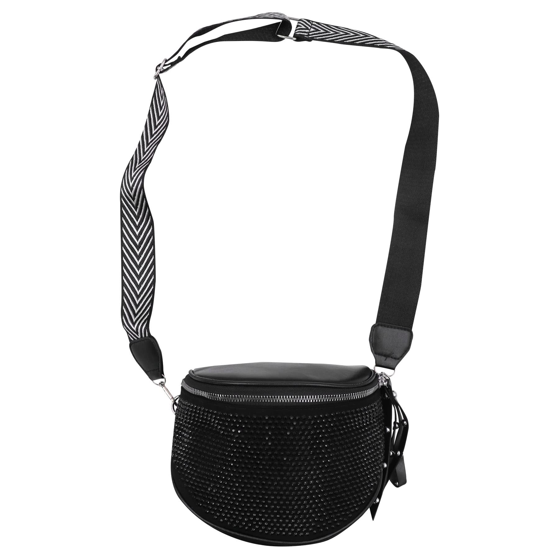 Strass-Hüfttasche, Bauchtasche für Damen und Mädchen, Brusttasche, Crossbody-Gürteltasche, Geldbörse für Party, Club, Reisen, Strand, Schwarz + Reißverschlussriemen, Einheitsgröße