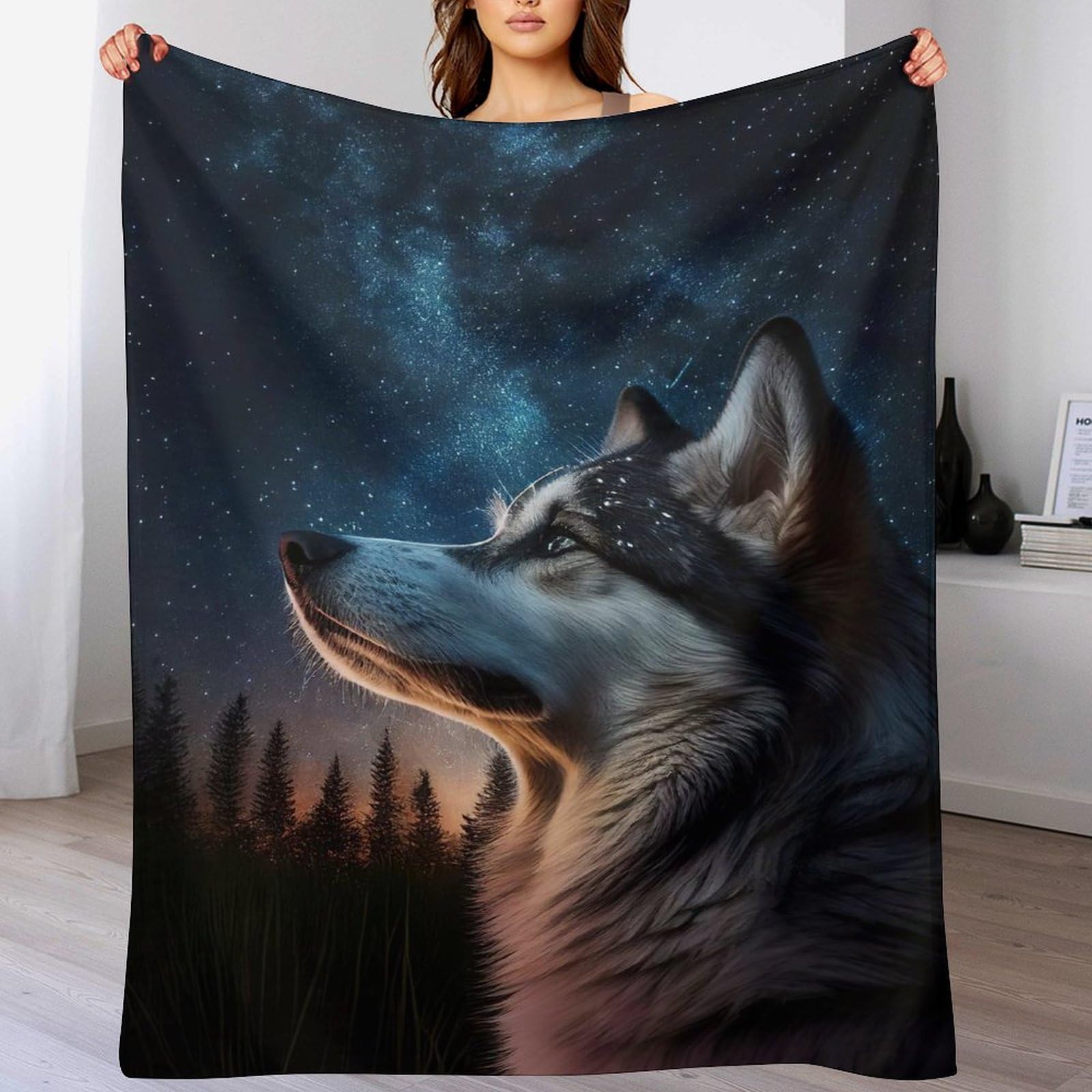 Manta de franela de lobo de 180x200 cm para cama y sofá