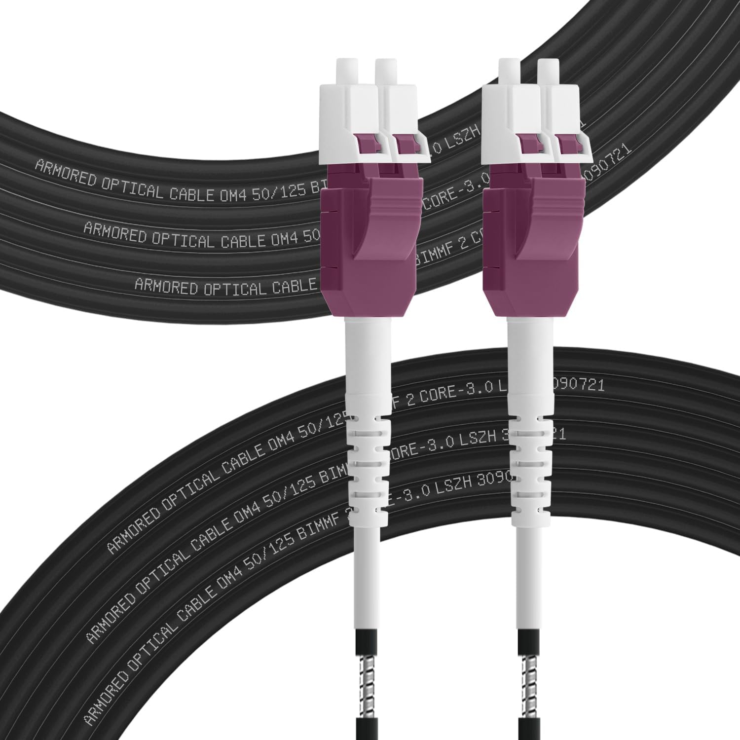 Câble en fibre optique OM4 LWL blindé LC/UPC vers LC/UPC 50/125um, câble de fibre optique Outdoor Uniboot Duplex Multimode 40 Go/100 Go, 10 m à 200 m, 3 mm LSZH
