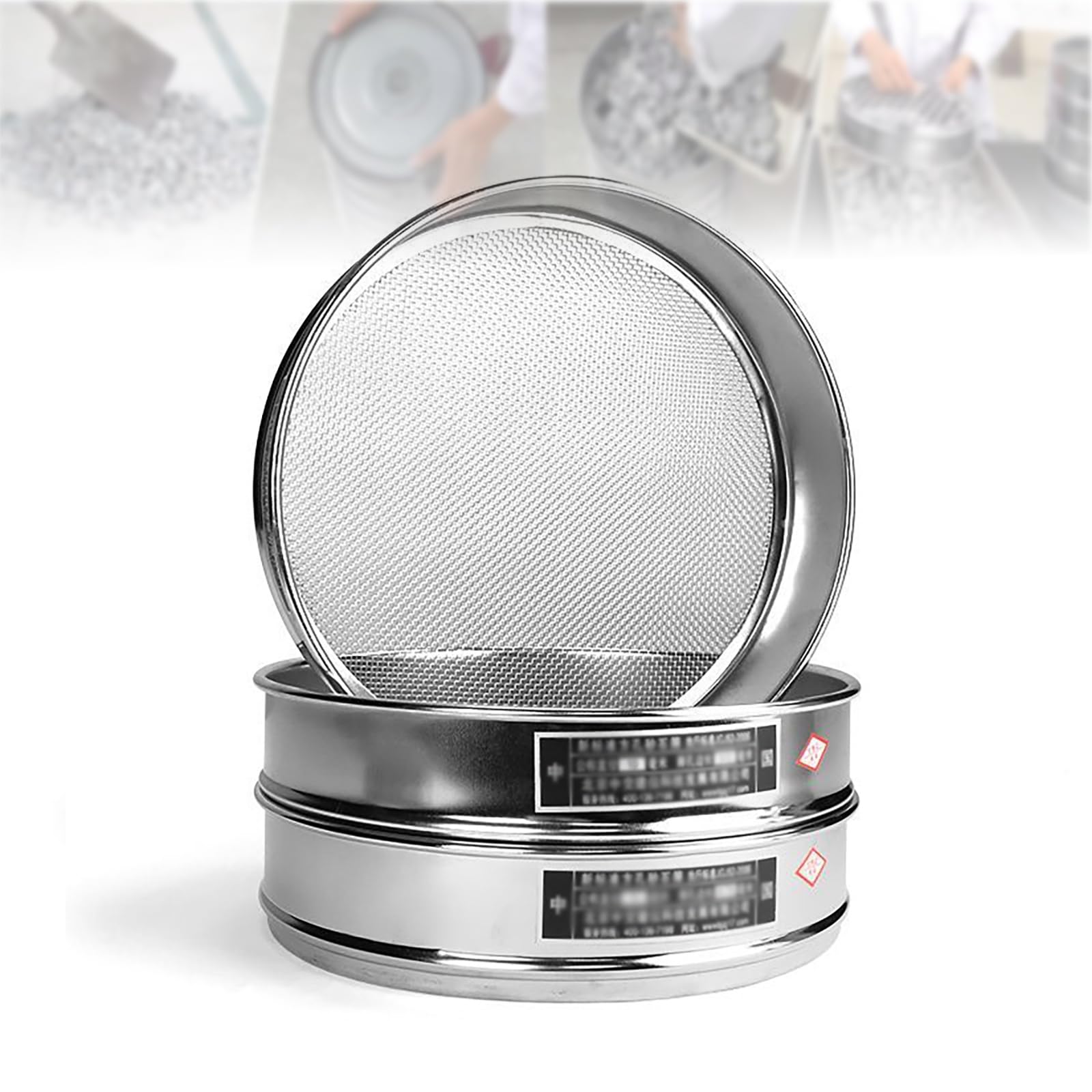 Set di setaccio multiuso in acciaio inox resistente con coperchio e vaschetta inferiore, setaccio per test di laboratorio, per sabbia, pietra, aggregato, compost, polvere, giardinaggio e uso