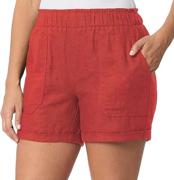 Briggs Womens Linen Blend Cuff Pull On Shorts
