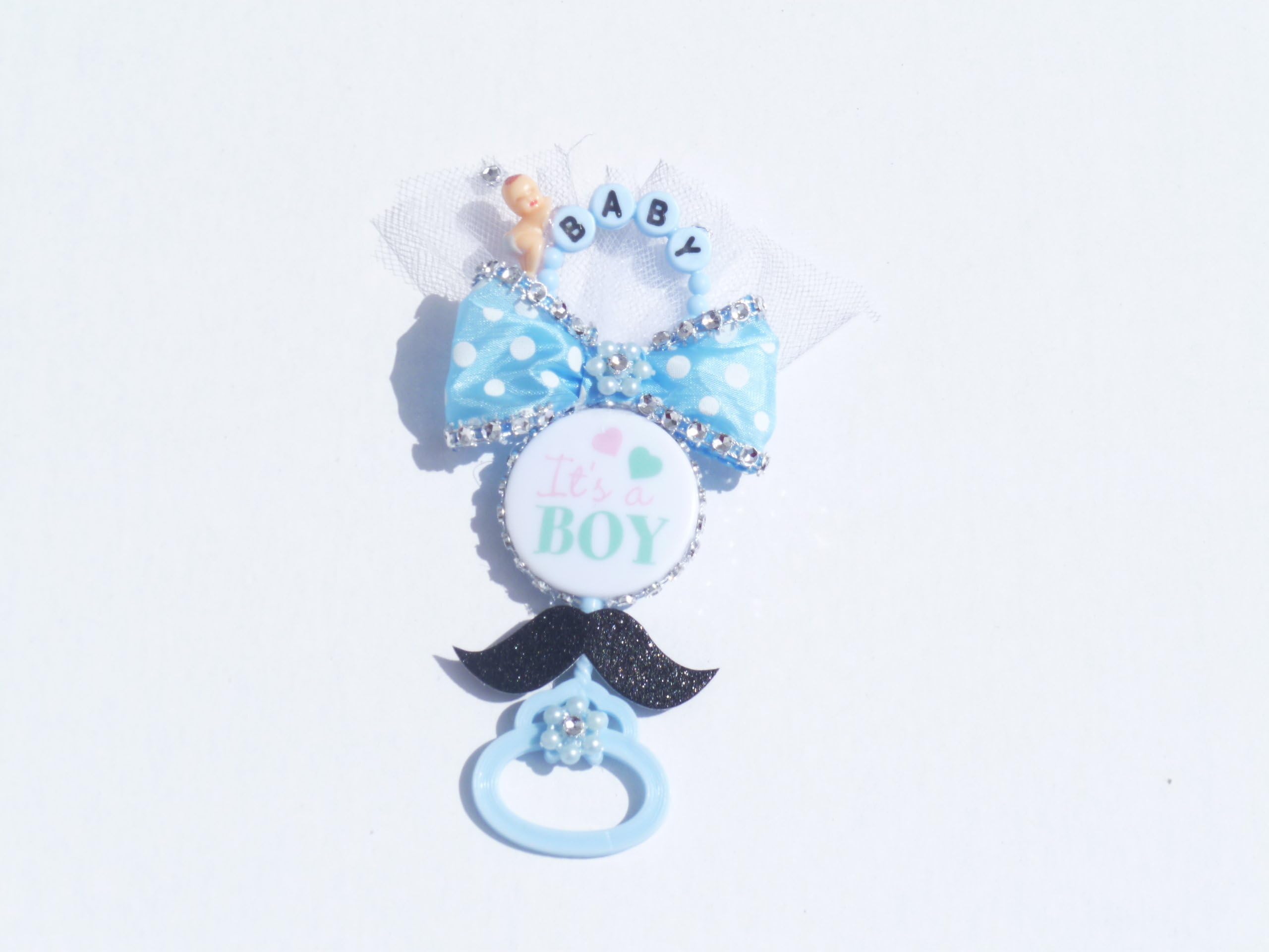 Little Man Baby Shower Themed Corsage for Mother Boy Polka dot Mustache Bow Theme Baby Shower (It's a Boy Shaker- Blue Mustache Polka Dot)