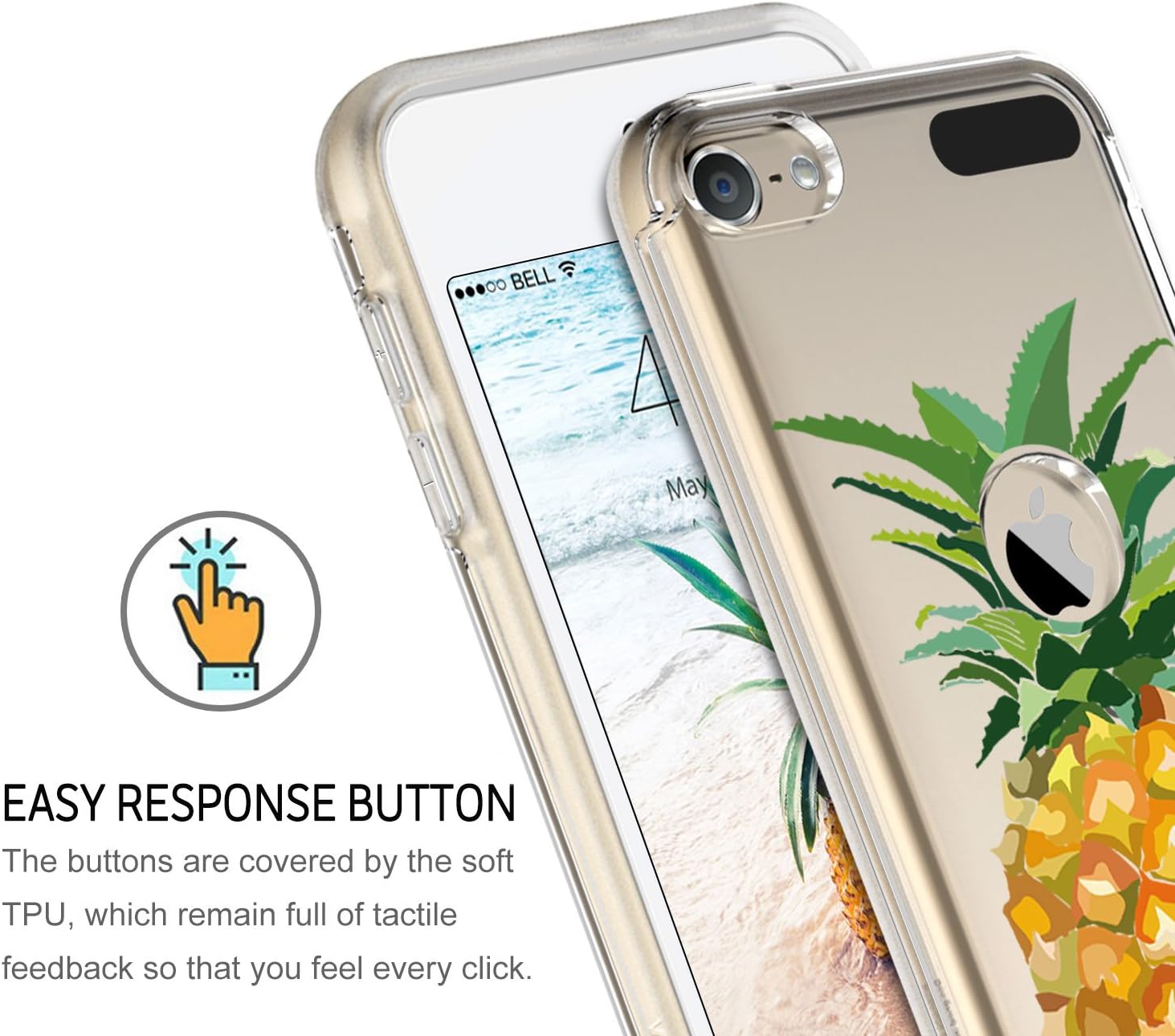 iPod Touch 5 Case,iPod 6 Touch Case,BENTOBEN Clear Slim Shockproof Pineapple Pattern Scratch Resistant Hybrid Soft TPU Bumper Hard PC Back Cover Protective Case for iPod Touch 5th/6th Generation,Clear