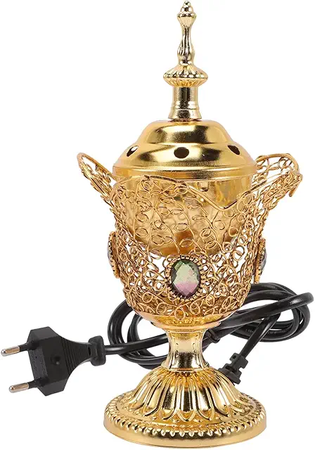 Brûleur d'Encens Électrique PRETYZOOM en Métal Doré - 20.5x10x10cm