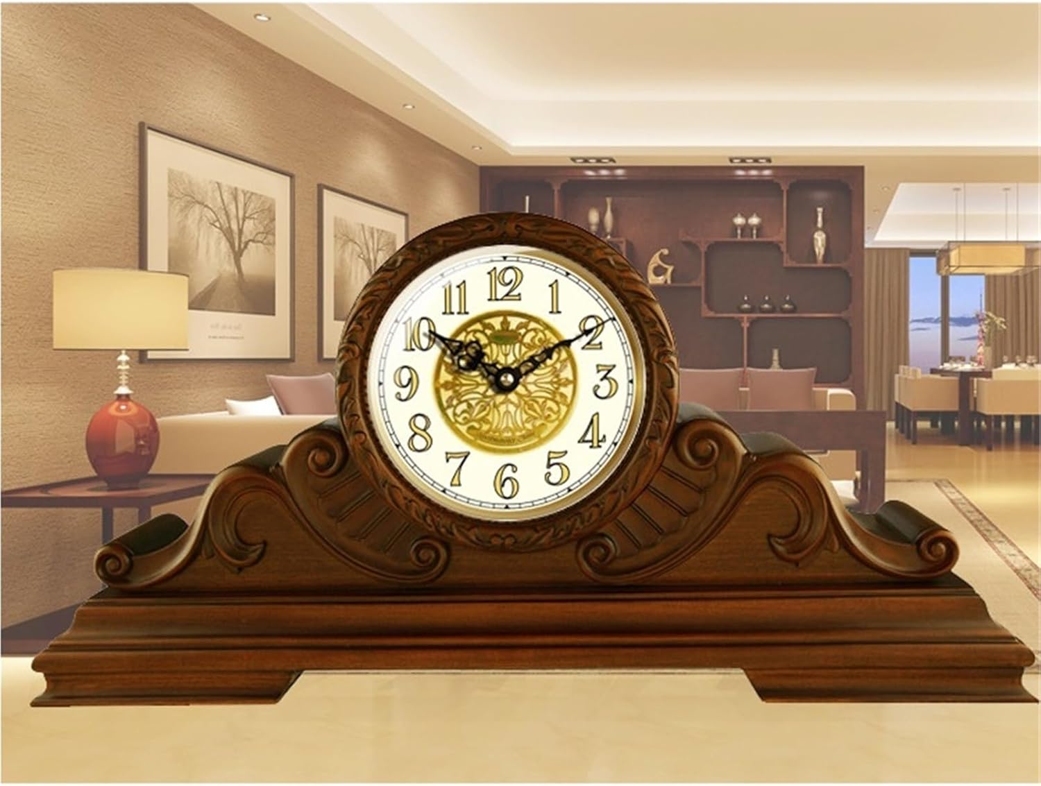 Mantel Table Clock Solid Wood Clock European Style Table Clock Living Room Retro Desktop Ornaments Table Clock Living Room Home Decor