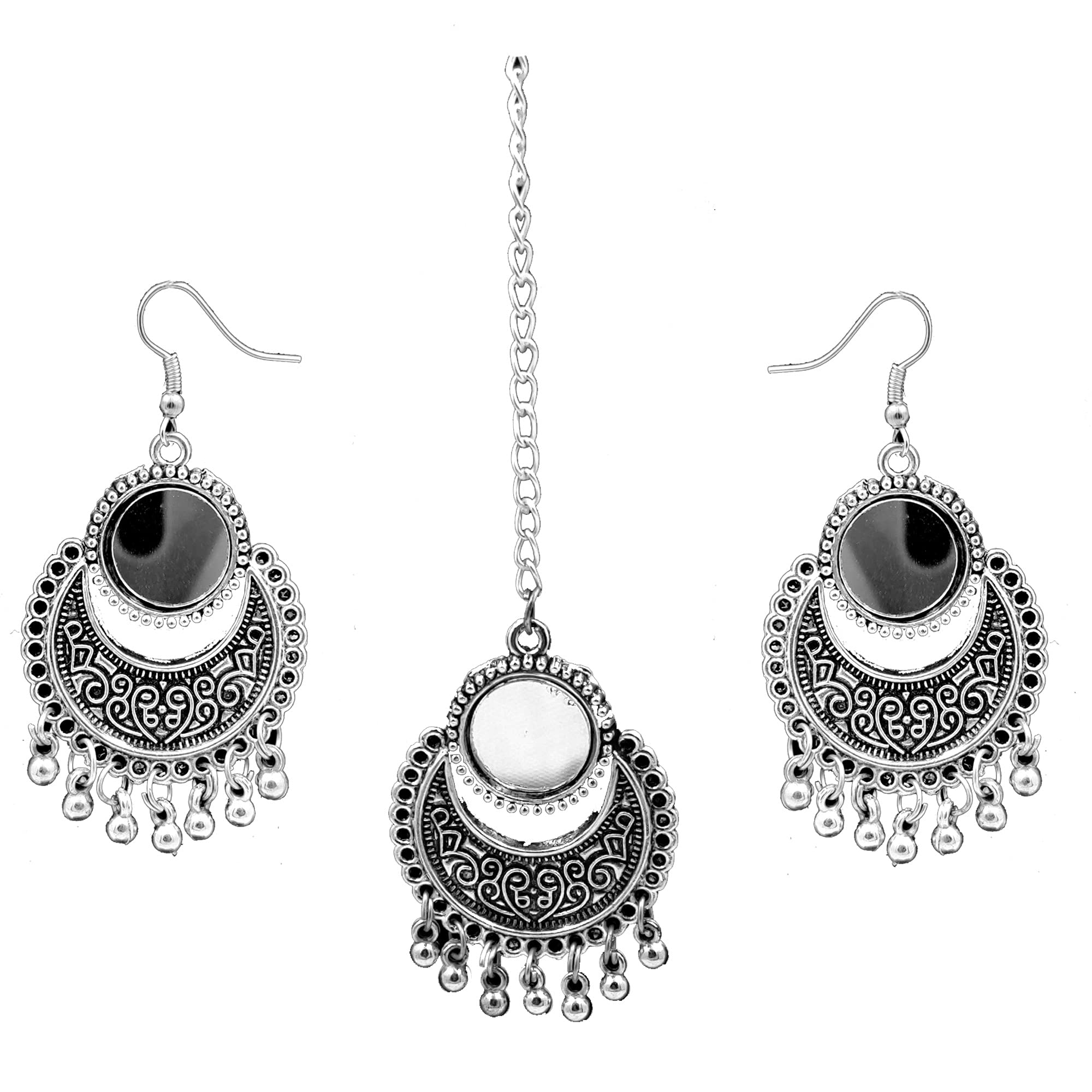 LACUM® Splendid German Oxidized Earring with Mang Tikka Set for Fashionable Women and Girls (LAC140EMG01) (Silver_Glass) (B091MSK4VD) Amazon Price History, Amazon Price Tracker
