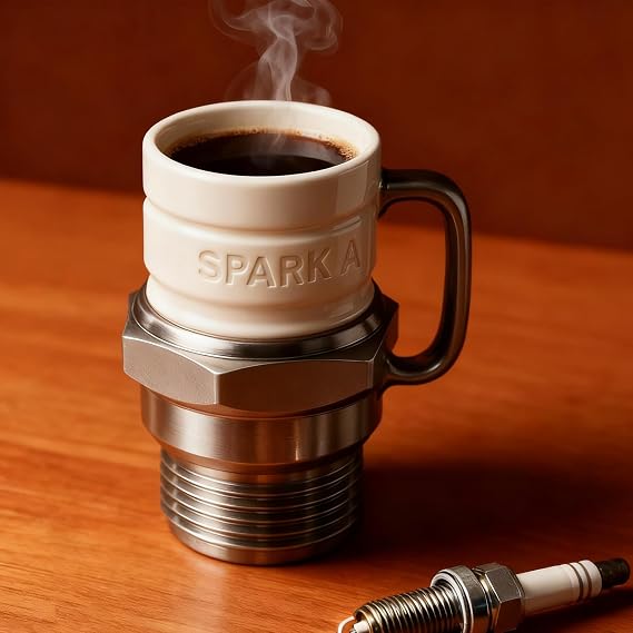 Spark Plug Mug, Spark Plug Coffee Cup, Engine Cup, Ceramic Coffee Cups for Car Lovers & Mechanics, Novelty Coffees Mug, Auto-Themed Drinkware for Gearheads, Collectors & Car Enthusiasts