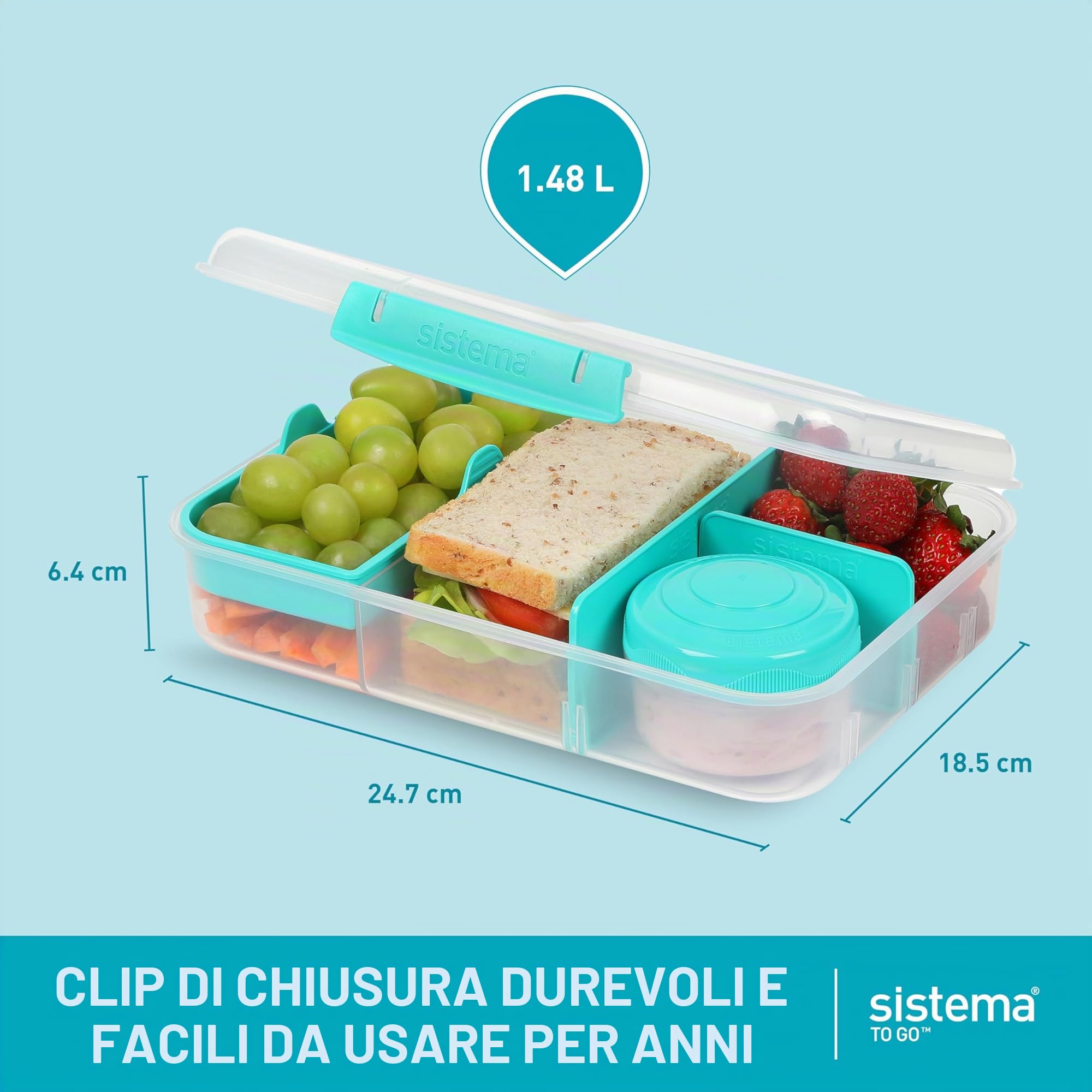 Sistema To Go Bento Box Create | Scatole per il pranzo con scomparti e vaschette per gli spuntini | 1,48 L | Senza BPA | 2 conteggi | Verde menta