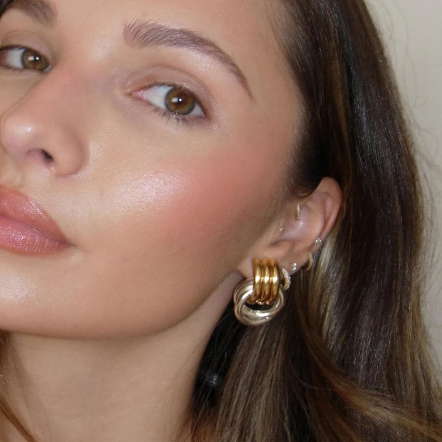 Chunky Gold and Silver Earrings for Women Two Tone Hoop Earrings Mixed Metal Geometric Hoop Huggie Earrings for Women Trendy Jewelry - Image 2