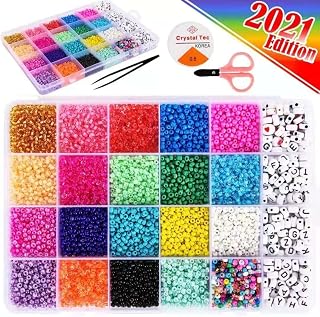 Kit de fabricação de joias com miçangas para pulseiras – 5000+pcs Conjunto de kit de artesanato com miçangas, alfabeto de letras de pônei de vidro DIY Arte e artesanato – presente para mulheres, crianças, idade 6 7 8 9 (3 mm)