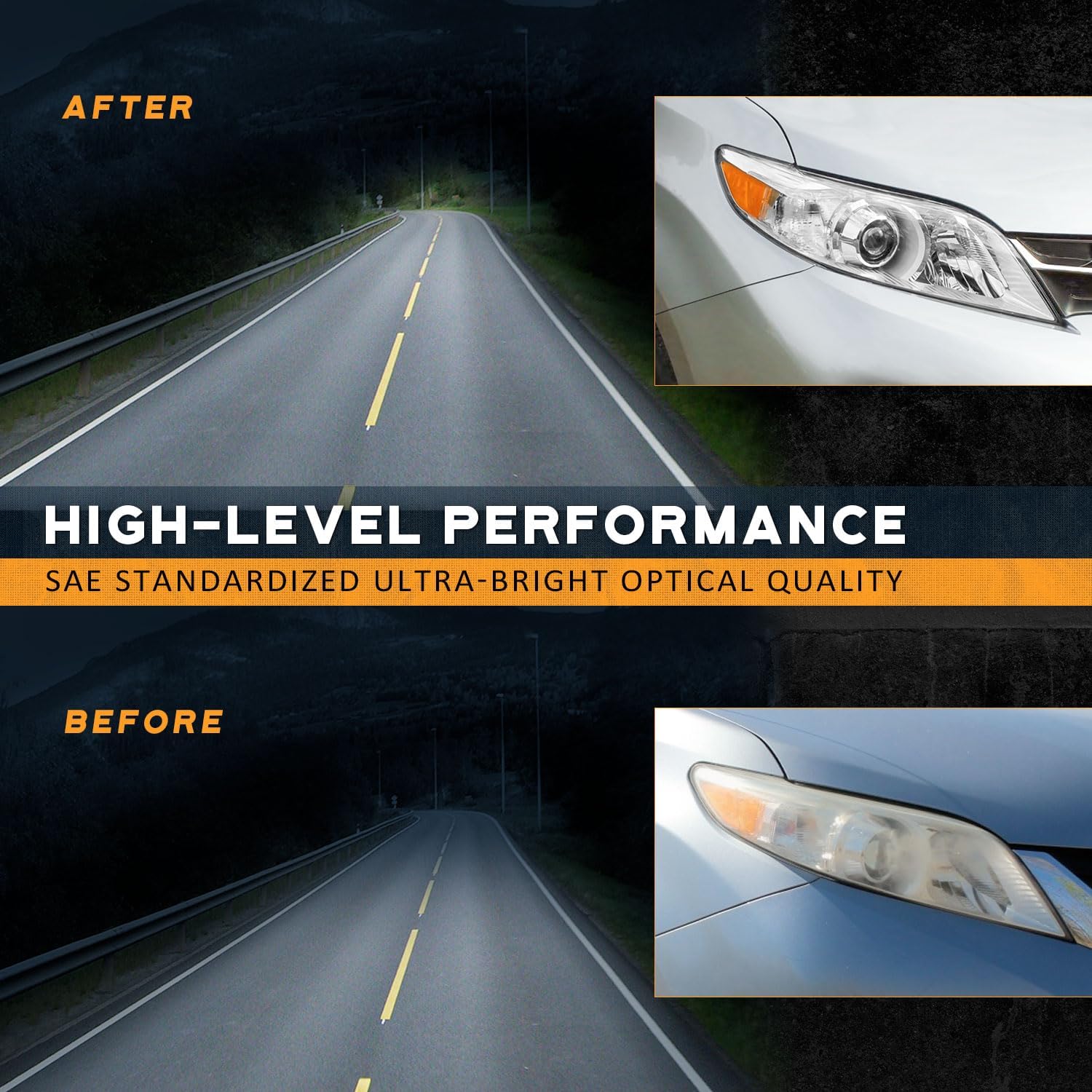 WEELMOTO Headlights Assembly Compatible with 2011-2020 Toyota Sienna Headlamp Replacement Chrome Housing Amber Reflector Driver & Passenger Side