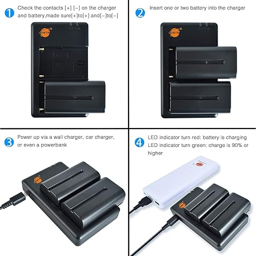 Miniatura 6 de DSTE Repuesto para 2 baterías NP-F550 + cargador de batería dual rápido con cable micro USB compatible con cámara Sony CCD-RV100 CN-160 CN-216