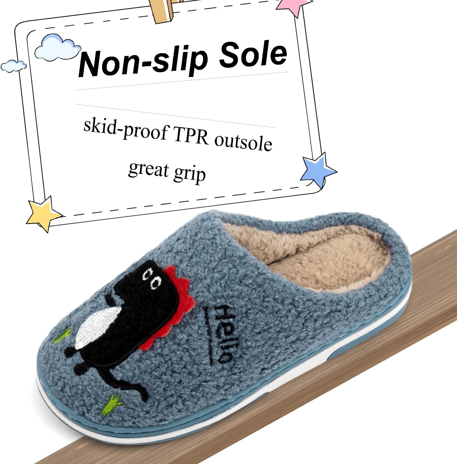INMINPIN Boys Girls Cozy House Slippers Warm Plush Winter Cotton Slipper Kids Cute Dinosaur Indoor Shoes Non-Slip