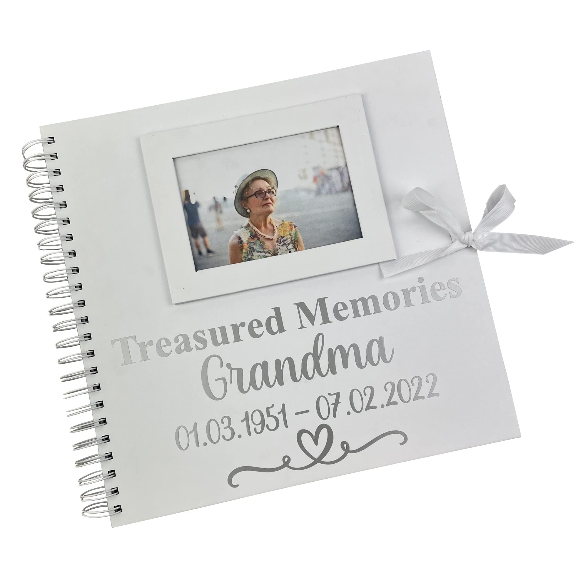 Personalised Bereavement Scrapbook, Treasured Memories Photo Album White Memory Book Funeral Guest Book