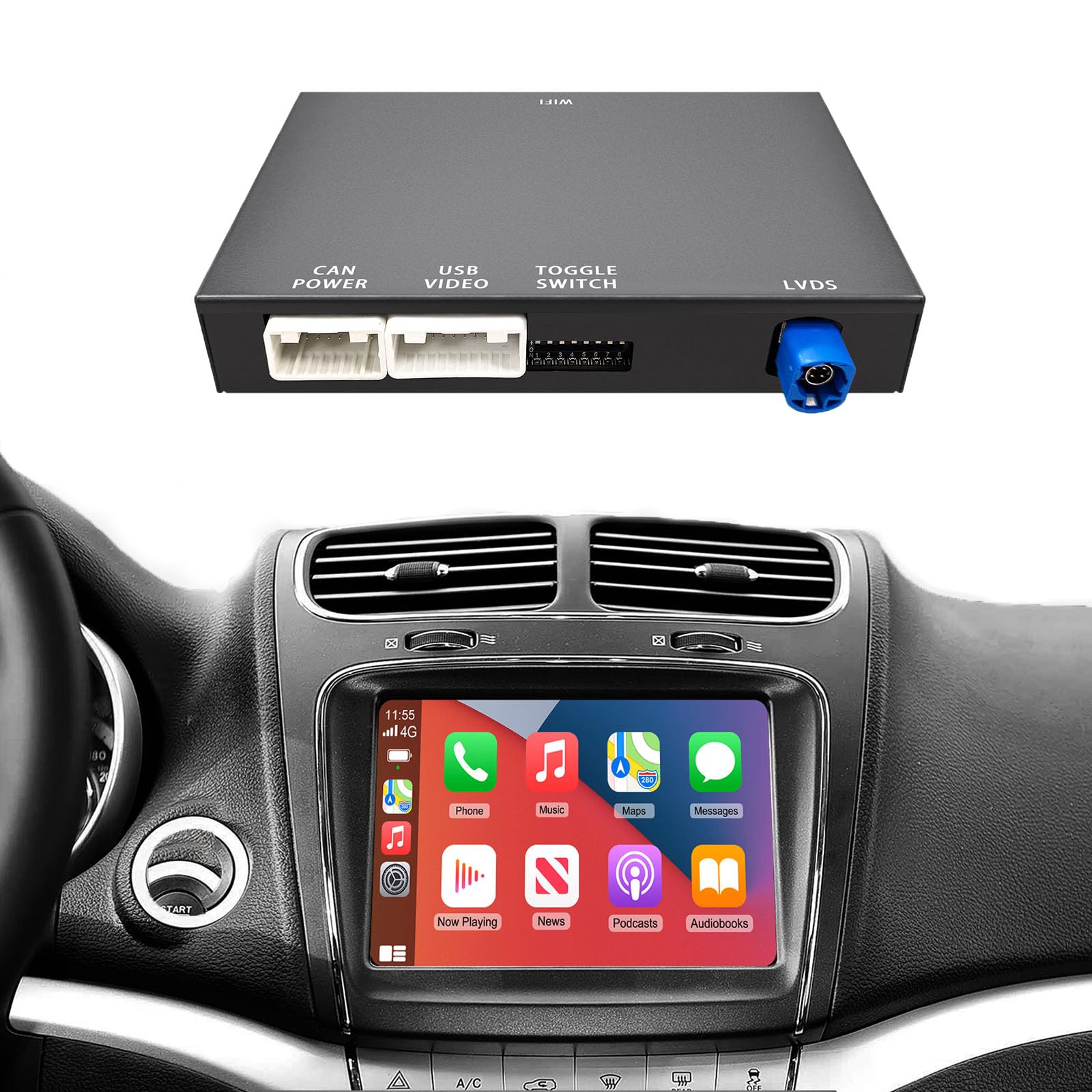 LEXXSON Bezprzewodowy dekoder CarPlay do FIAT Freemont 2013-2018 z ekranem o przekątnej 5,8" do 8,4", kabel / bezprzewodowy Android Auto nawigacja Bluetooth, sterowanie fabryczne WiFi, Plug & Play