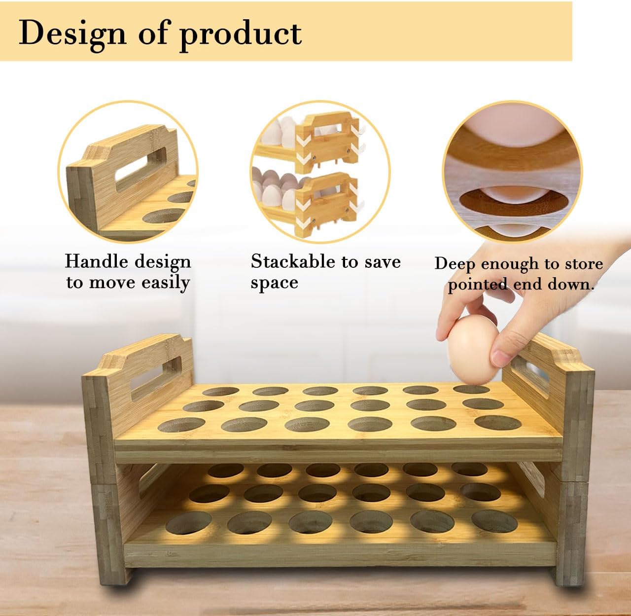 Wooden Egg Holder For Fresh Eggs, Stackable Egg Storage For Countertop, 18 * 2 Egg Rack For Counter, Display Stand For Henhouse