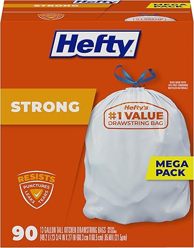 Bolsas de basura Hefty fuertes y altas para cocina color blanco sin perfume de 13 galones 90 unidades