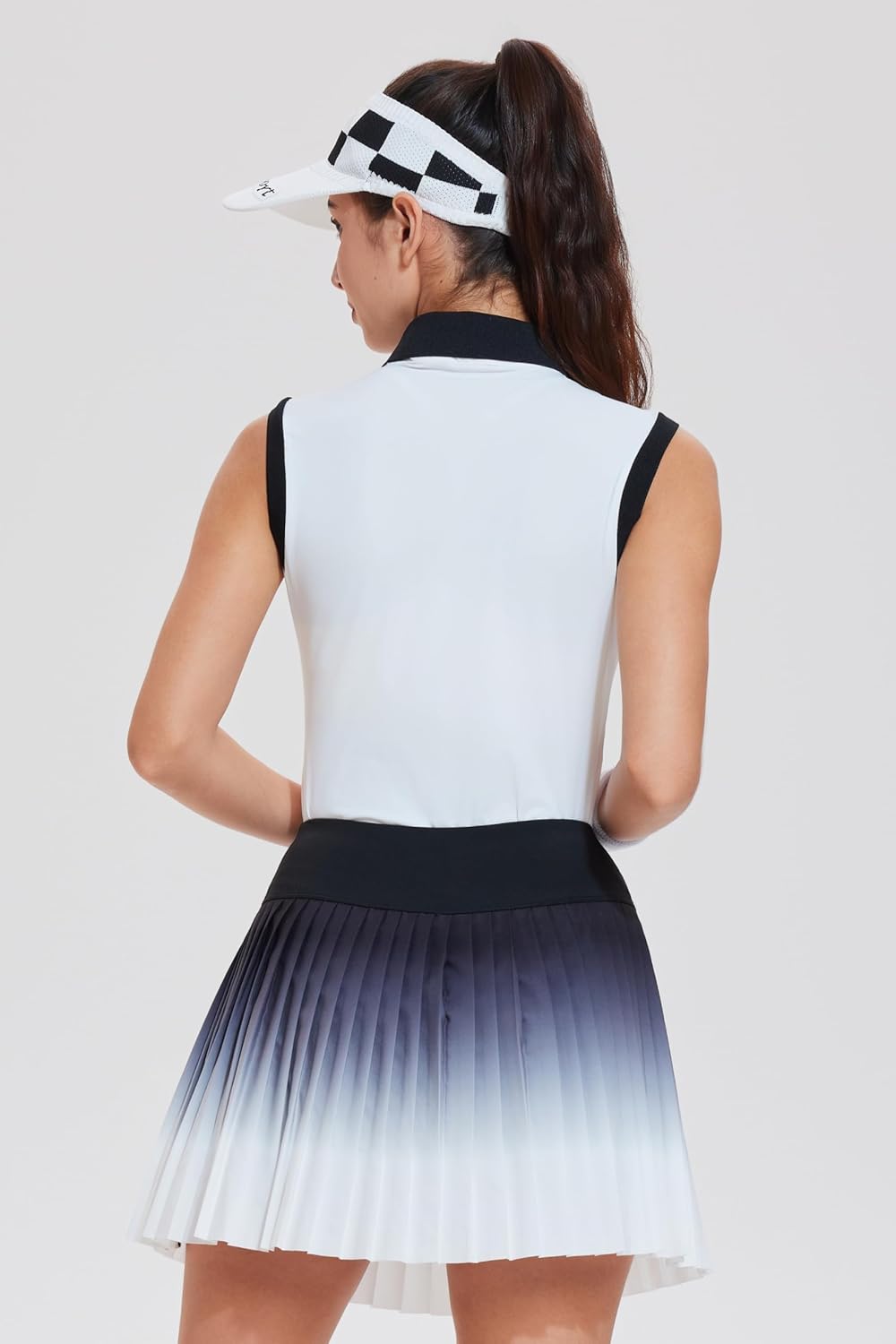 AFZ Women's Two Piece Tennis Skirt Sets Polo Sleeveless Ombre Pleated Pickleball Golf Outfits with Shorts and Pockets - Image 2