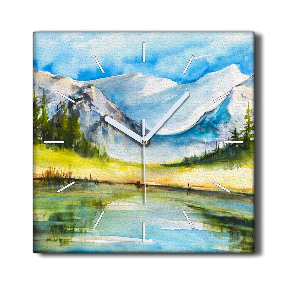 Horloge sur Toile Paysage de Montagne pour Salon Cosy 30x30cm