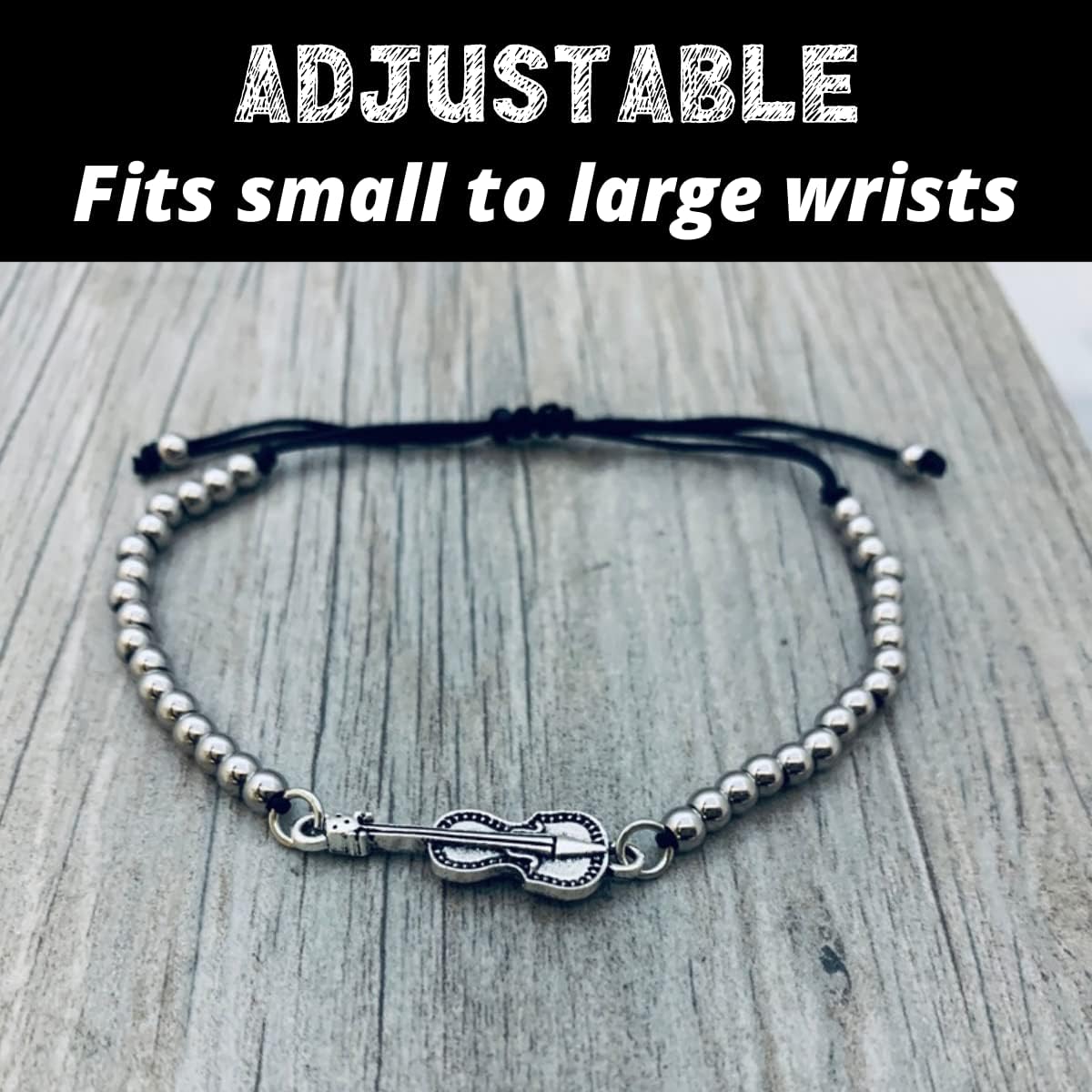 Violin Charm Bracelet - Adjustable Beaded Bracelet with Violin Pendant, Music Jewelry Gift for Musicians, Violinists, and Music Lovers - Image 4