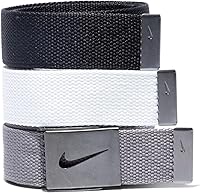 Nike Men's 3-Pack Golf Web Belts with Bottle Opener Buckle - Cut-to-Fit Up to 42", White/Gray/Black, 38mm Wide