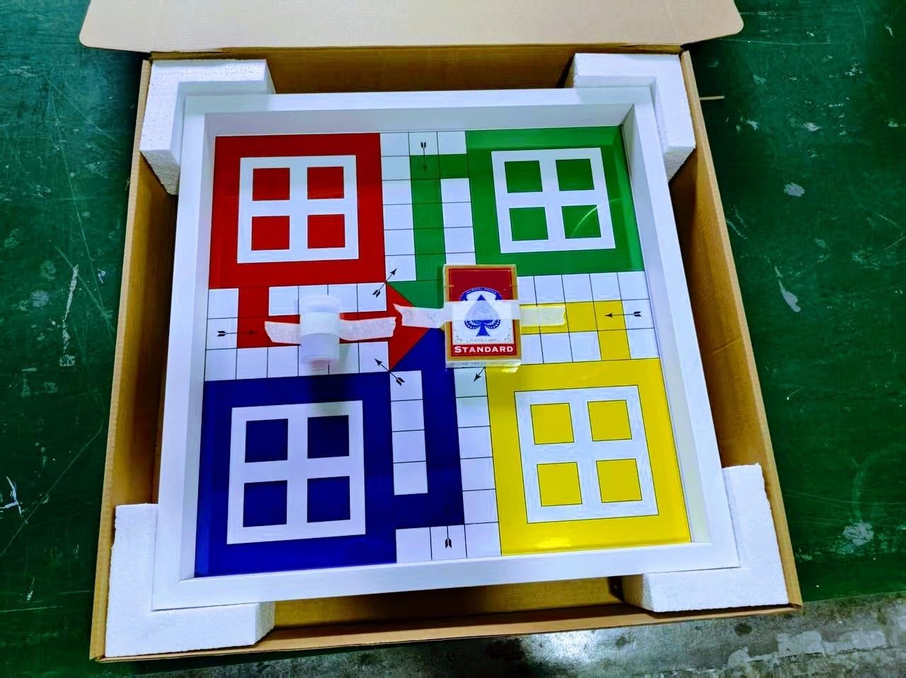 Real Glass Top Ludo Board Game 17 inches by 17 inches, Ludo Board Game with 16 Tokens and 2 Dice,