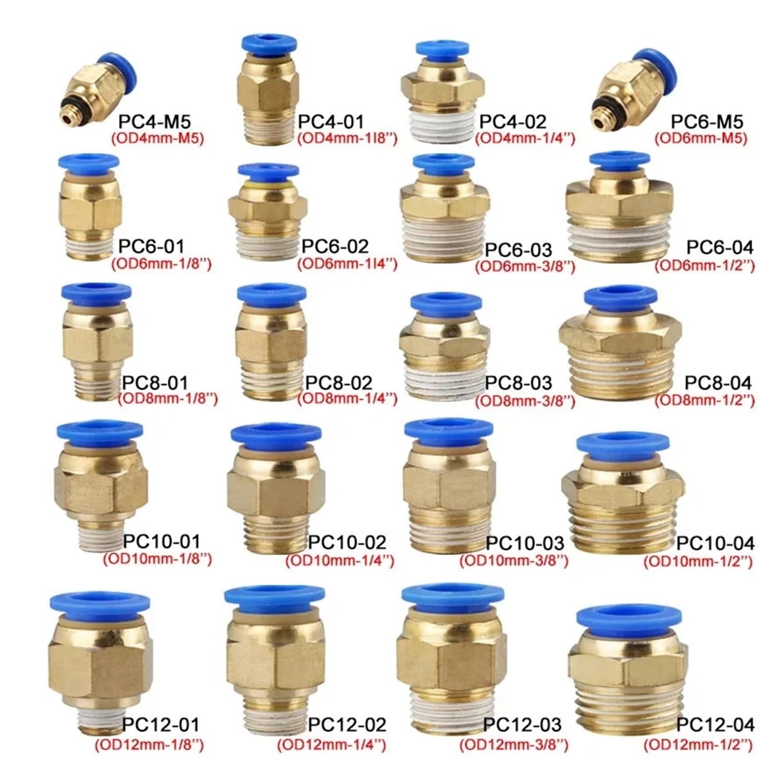 10 PZ Connettore Aria Pneumatica Raccordo PC 4/6/8/10/12mm Filettatura 1/8 "1/4" 3/8 "1/2" Raccordi for Tubi Flessibili Connettori Rapidi(PC8-04)