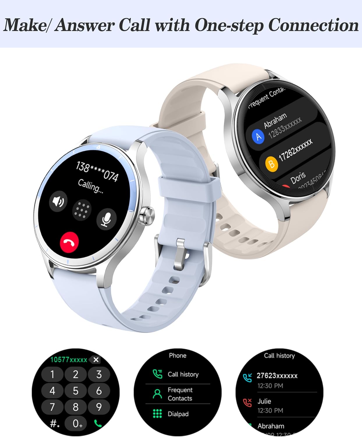 Smartwatch displaying an incoming call and phone interface for calls