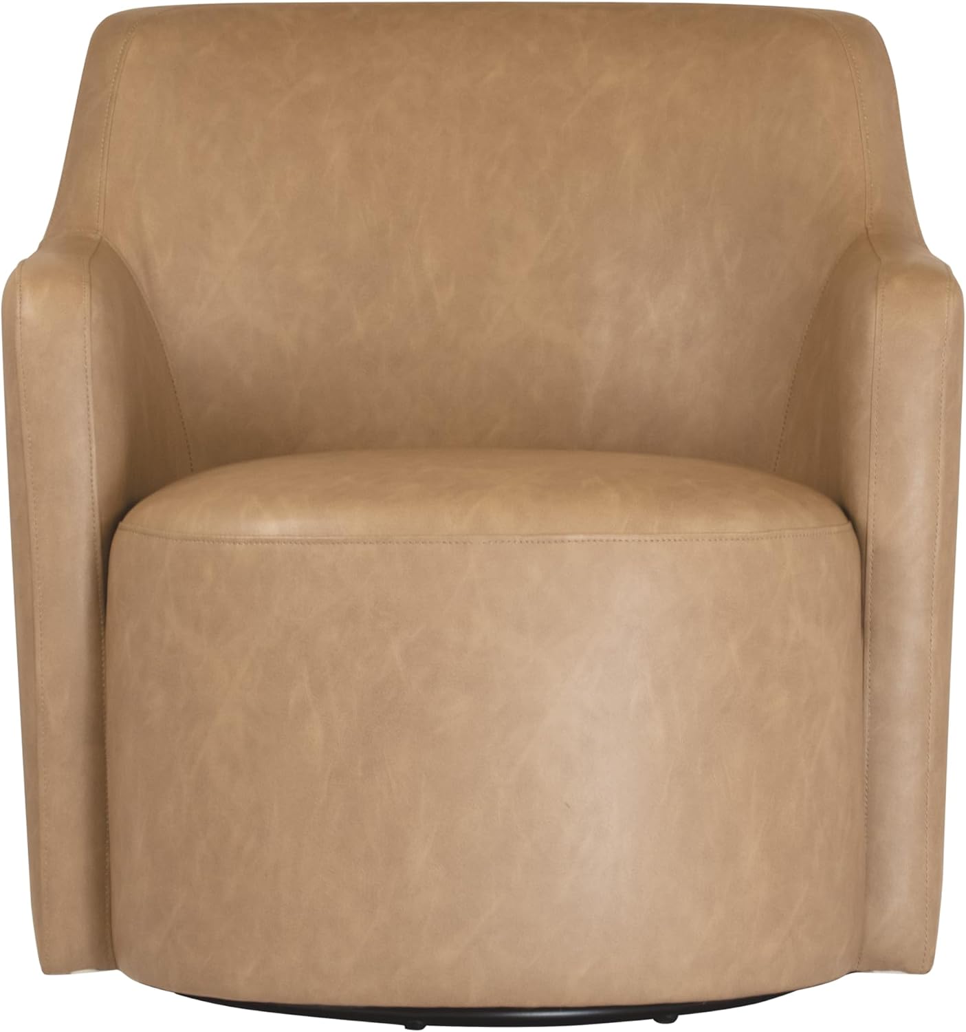 Homepop Home Décor Upholstered 360° Barrel Back Swivel Chair | Accent Chairs for Living Room & Bedroom | Decorative Home Furniture, Sand Faux Leather