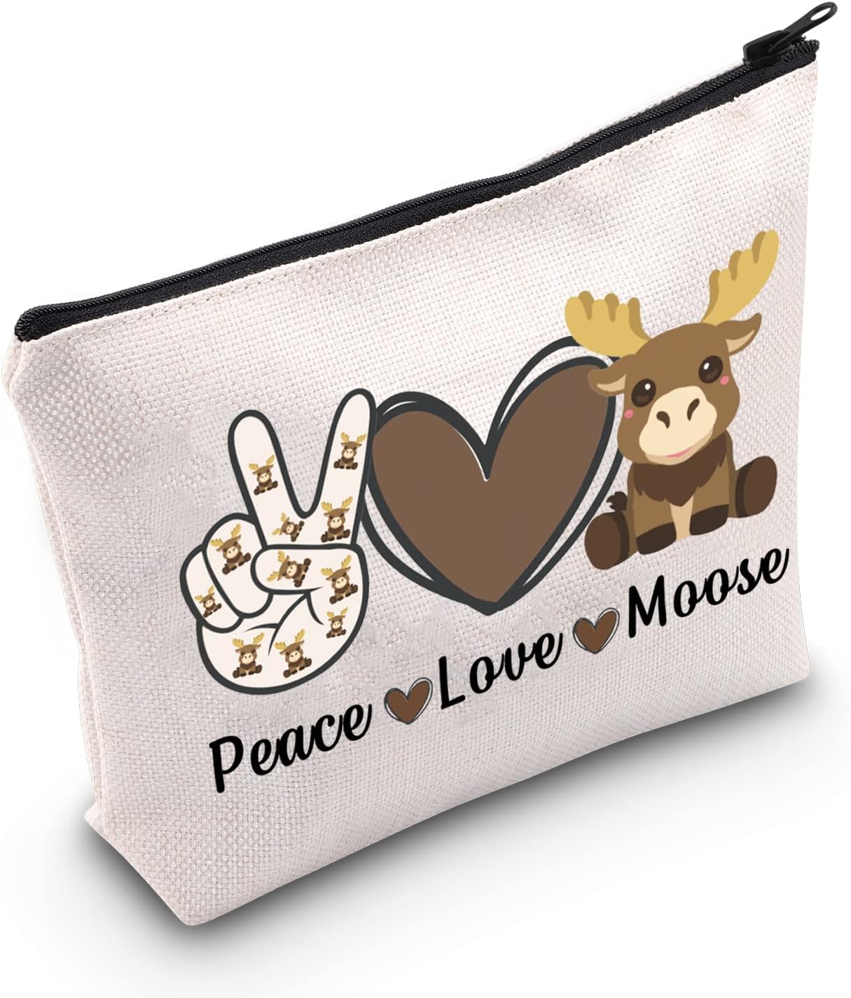 MNIGIU Funny Moose Gift Peace Love Moose Cosmetic Bag Moose