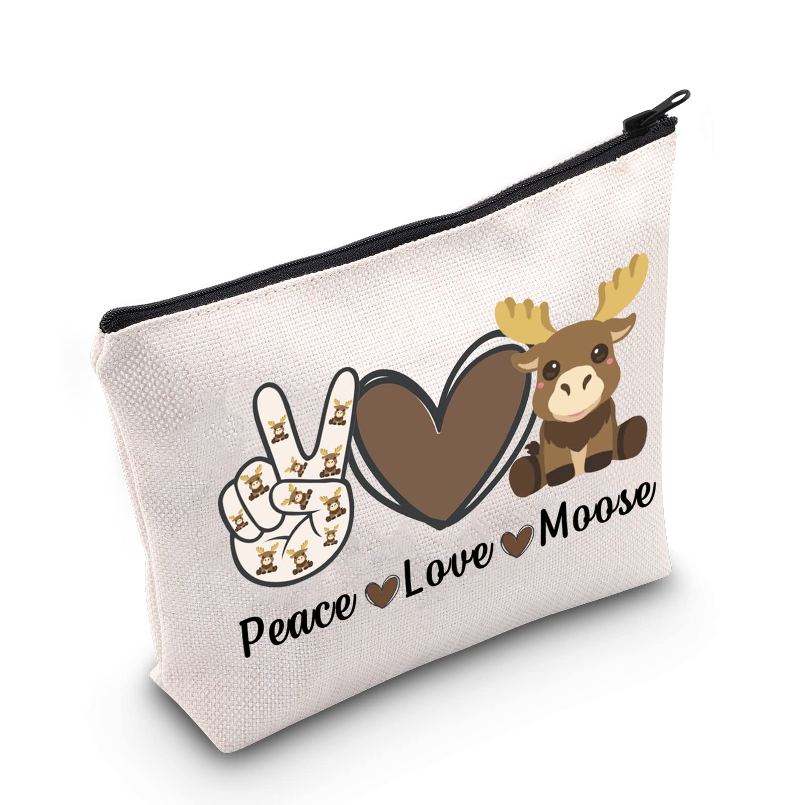 MNIGIU Funny Moose Gift Peace Love Moose Cosmetic Bag Moose Deer Makeup Bag Moose Lover Gift
