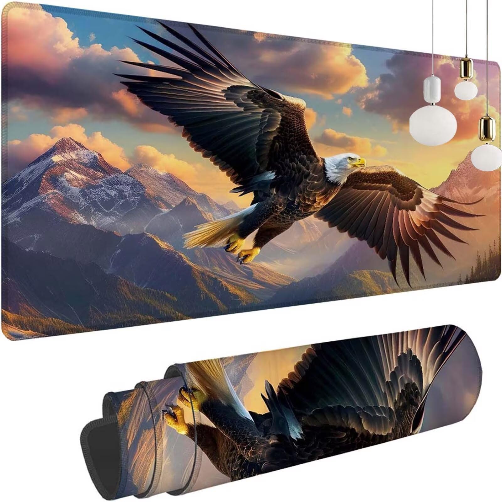 Alfombrilla Ratón Montaña Águila Alfombrilla Ratón XXL 1400x600x3mm Mouse Pad Resiste Salpicaduras, Extendida de Gran Tamaño con Bordes Cosidos, Mejora la Precisión y la Velocidad,Antideslizante y-419