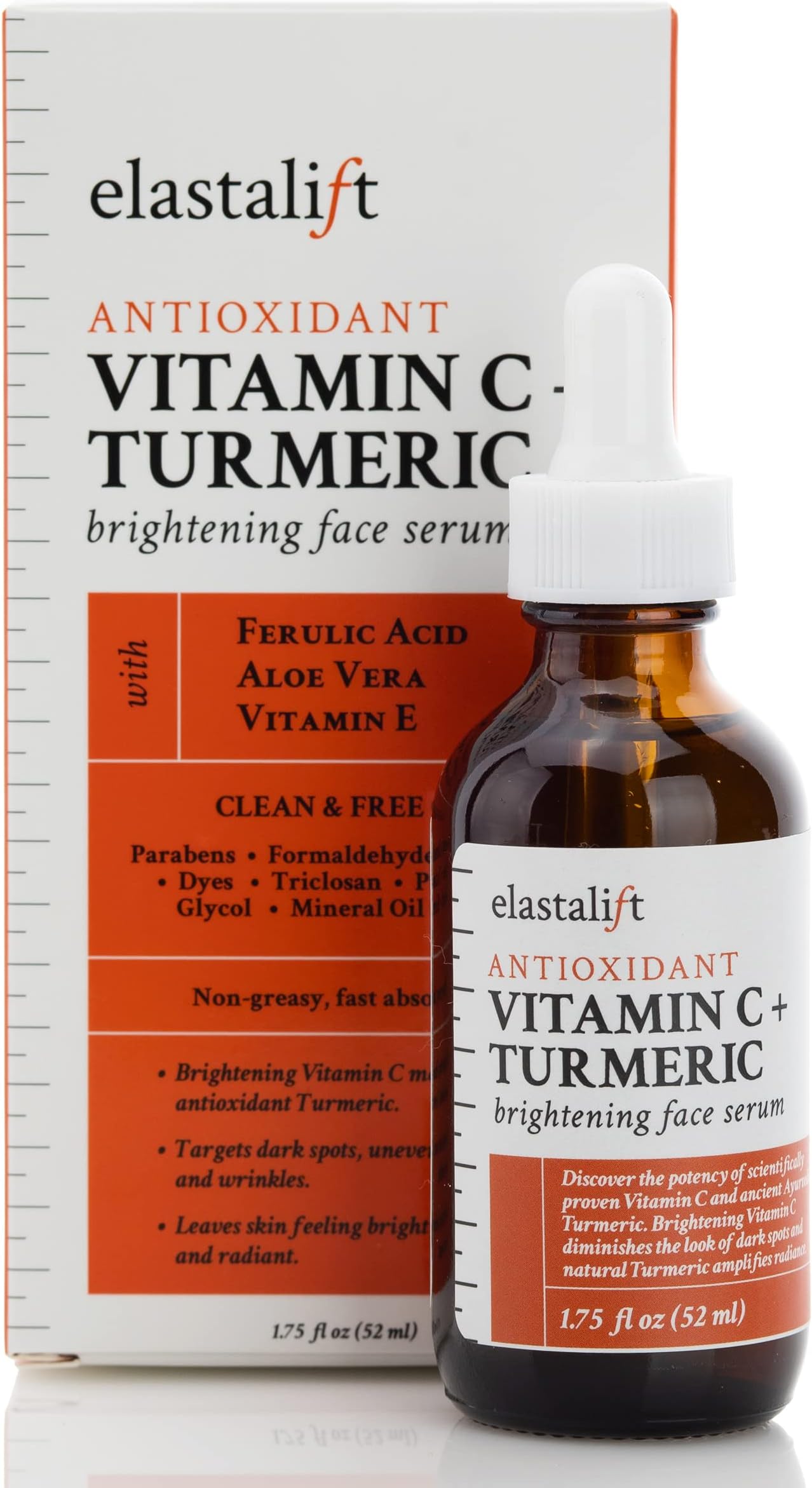 Elastalift Concentrated Vitamin C + Turmeric Oil Anti Aging Facial Serum Skin Care Booster - Promote Clear & Brighten Skin Tone - Hydrate Dry Skin, Fight Redness, Restore Skin Strength - 1.75 Fl Oz