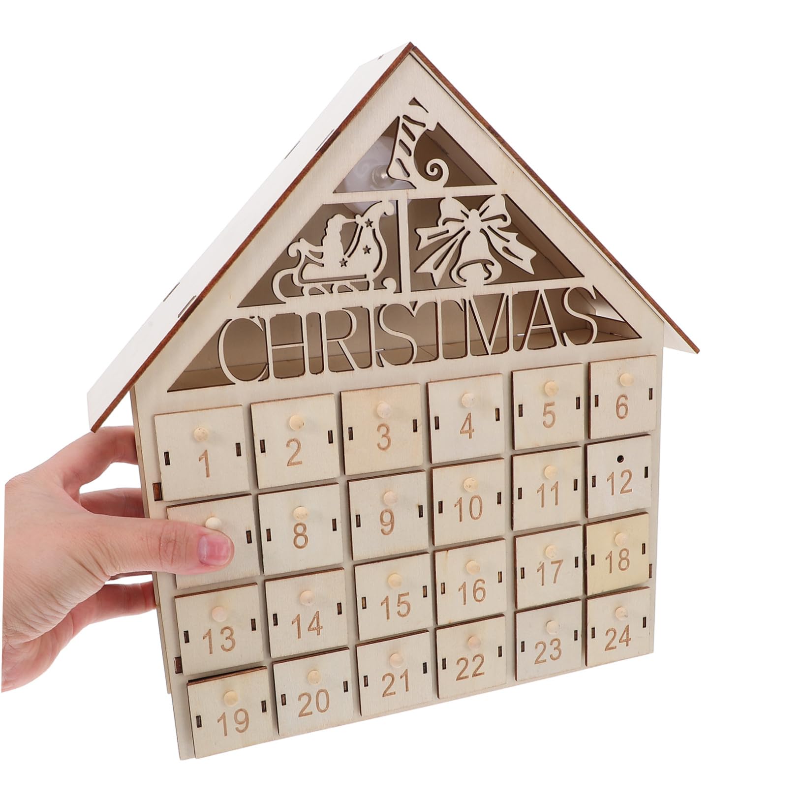 iplusmile Calendario Avvento in Legno Casa da Tavolo con Illuminazione LED per Conto alla Rovescia Festivo Riutilizzabile per Decorazioni e Regali Fai da Te