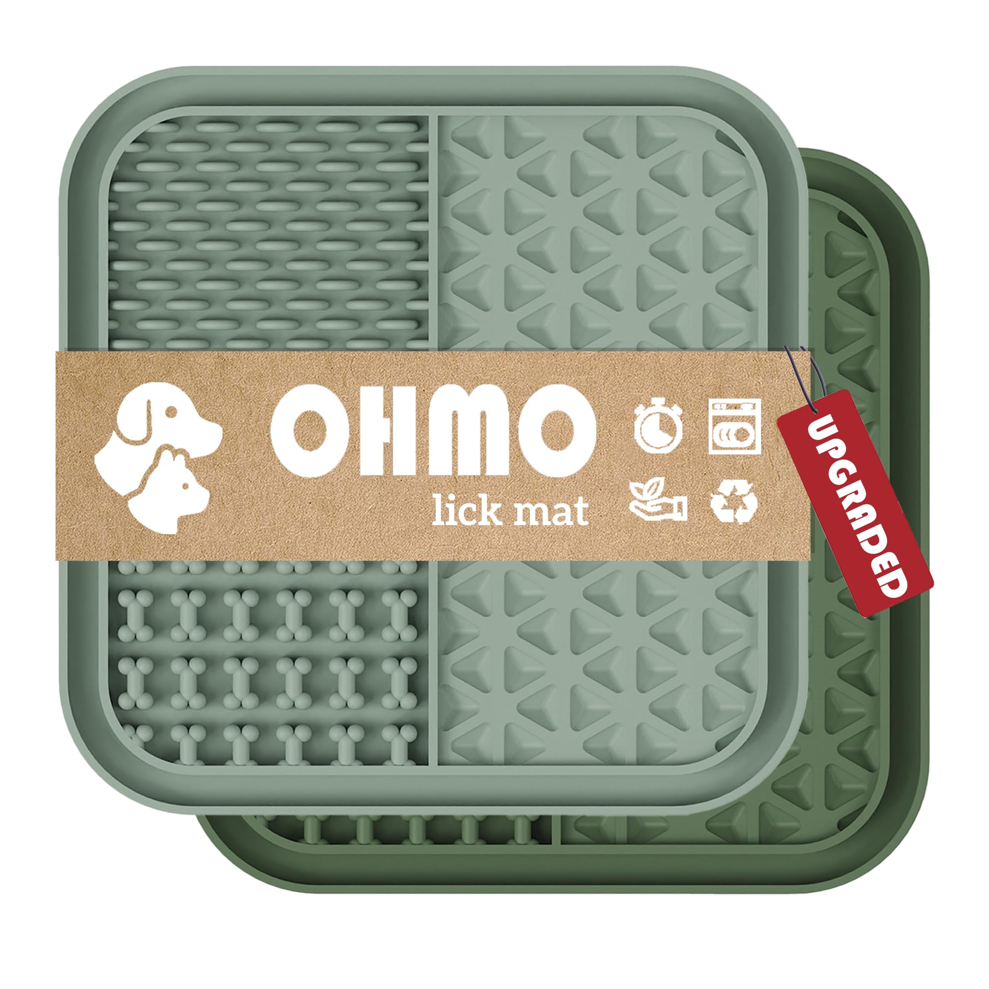 OHMO Licky Mats for Dogs and Cats 2 Pcs, Dog Lick Mats with Suction Cups Easy to Clean Pet Slow Feeder, Licking Pad for Anxiety Relief and Boredom Reduction Dishwasher Safe (Cactus&Light Green)