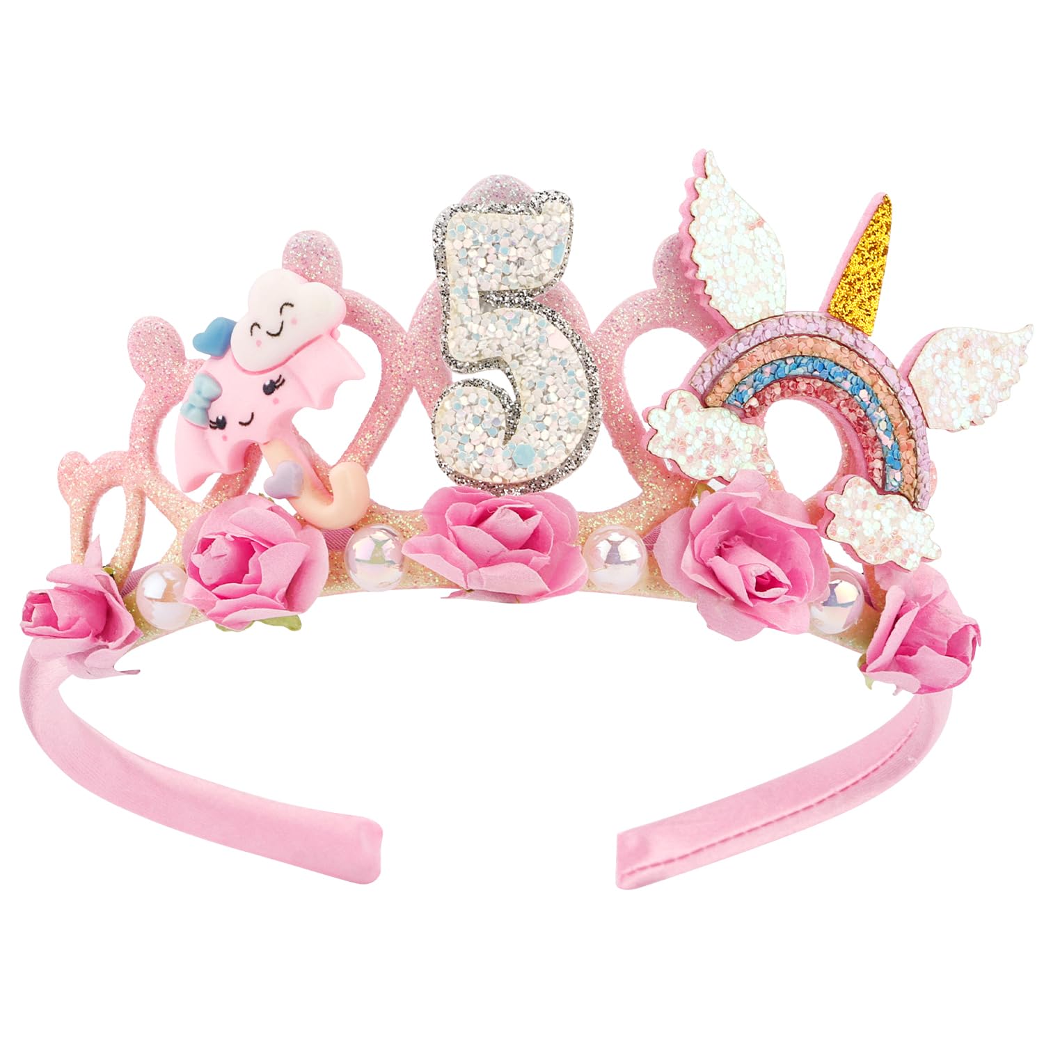 SuPoo Pink Flower Crown Headband for Girls' Birthday