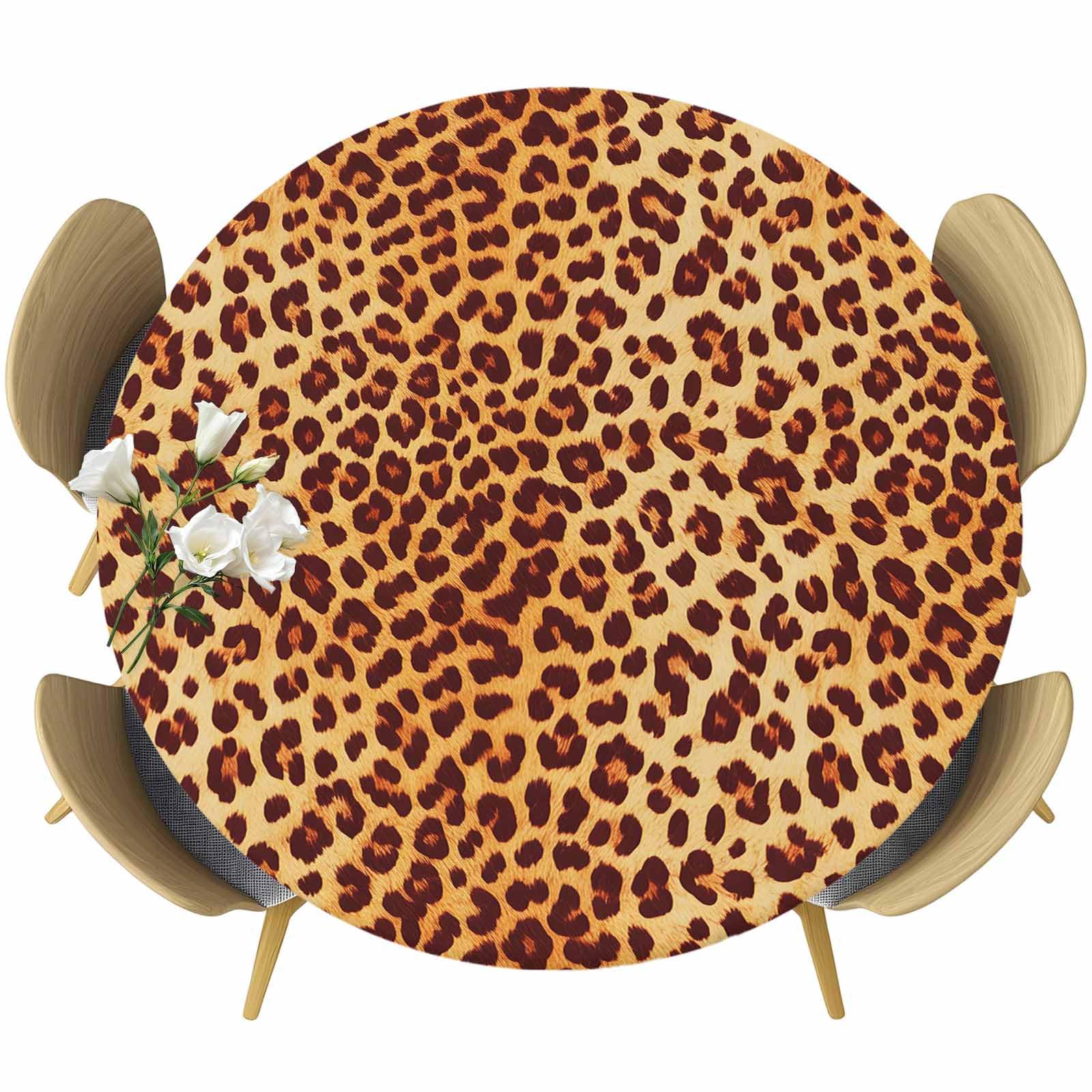 XEIN KTNEAN Round Fitted Tablecloth with Elastic Edge, Abstract Leopard Print Waterproof Circle Table Cover for Outdoor Indoor Party Tables Animal