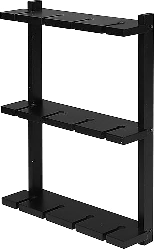 Miniatura 5 de MyGift Estante para copas de vino, copas de madera negra montadas en la pared, 12 soportes para cristalería, colgador de almacenamiento para copas