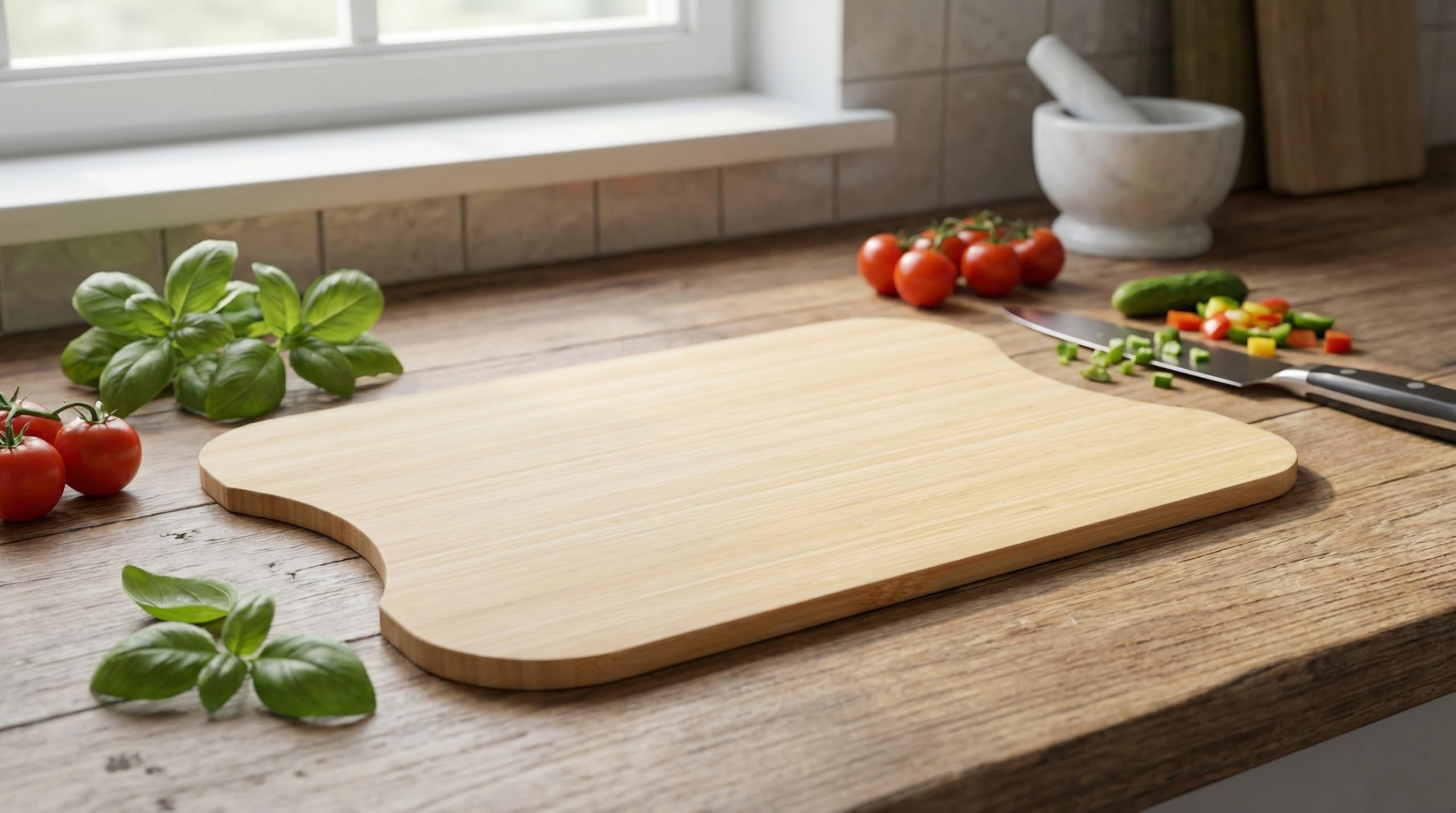 Deconox Doğal Bambu Doğrama ve Kesme Tahtası - Kesim Panosu - 33x24x1.5 cm Çok Amaçlı Sunum Tepsisi, Peynir ve Et Servis Tahtası