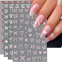 IDDFEVE Bow Nail Art Stickers - Valentines Day Pink Heart Bow Self-Adhesive Nail Decals for DIY Star Manicure 4 Sheets