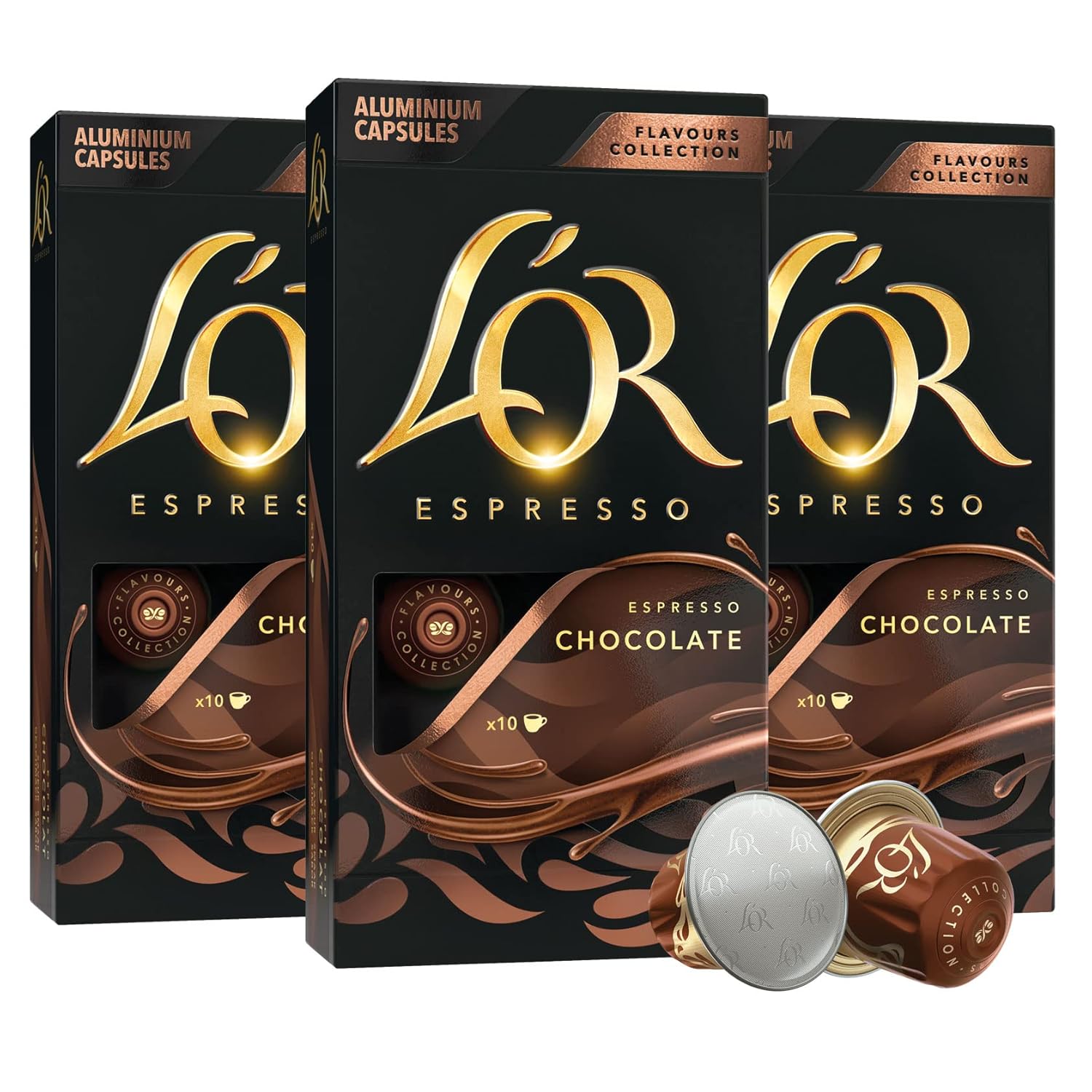 L’OR Espresso Capsules, 30 Count Chocolate, Single-Serve Aluminum Coffee Capsules Compatible with the L’OR BARISTA System & *Nespresso Original Machines, 30 Count (Pack of 30)