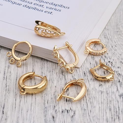 Miniatura 5 de Fashewelry 14 aretes de aro de oro de 18 quilates, aretes de latón con lazo para mujeres y niñas, aretes colgantes para hacer joyas