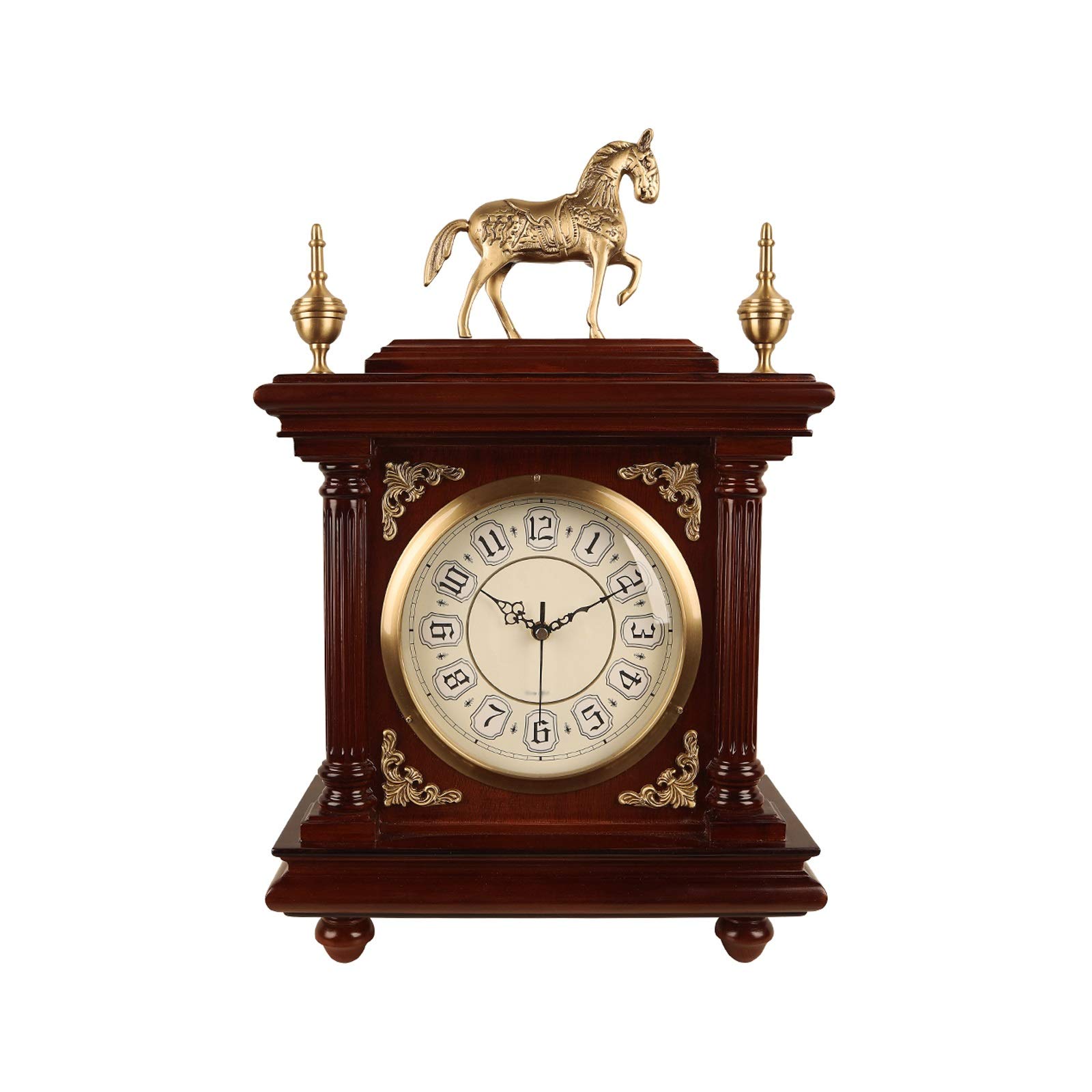 Dh2yjnbf3 Bedside Vintage Brass Desk Clock Household Wooden For Bedroom Living Room Office Decor