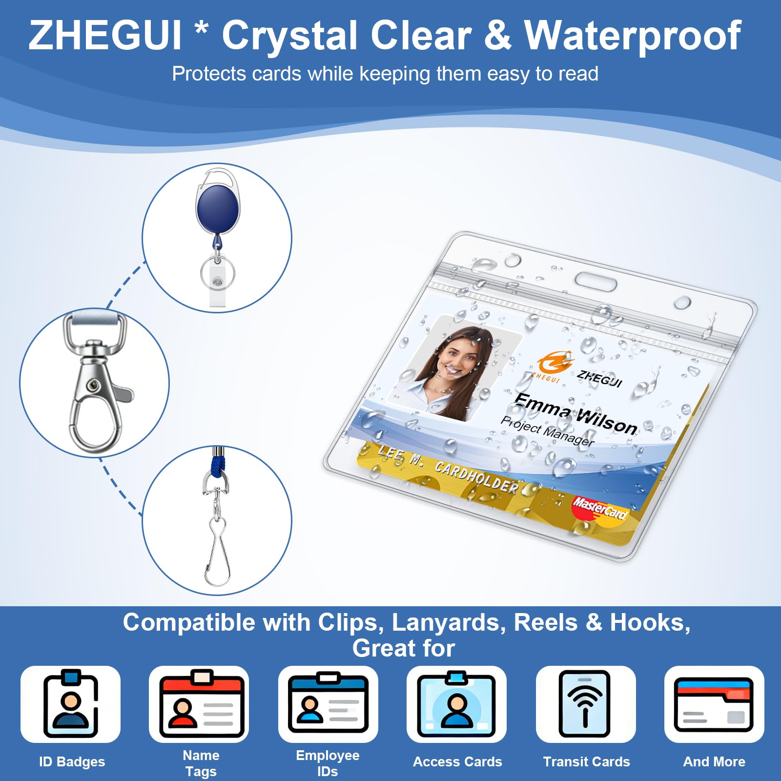 Clear Plastic Horizontal Badge Holders and Metal Badge Clips with