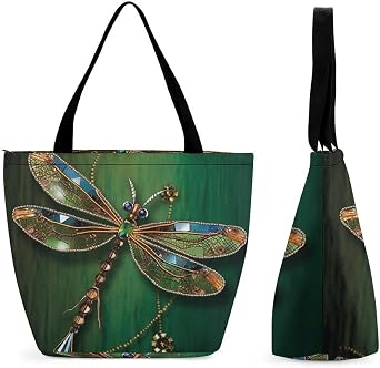 Jewel Dragonfly Tote Bag Shoulder Shopping Bag Reusable Grocery Bag for Travel Work Friendship Gift